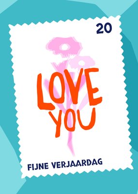 Love You Geïllustreerde Bloemen 20e Verjaardag Kaart