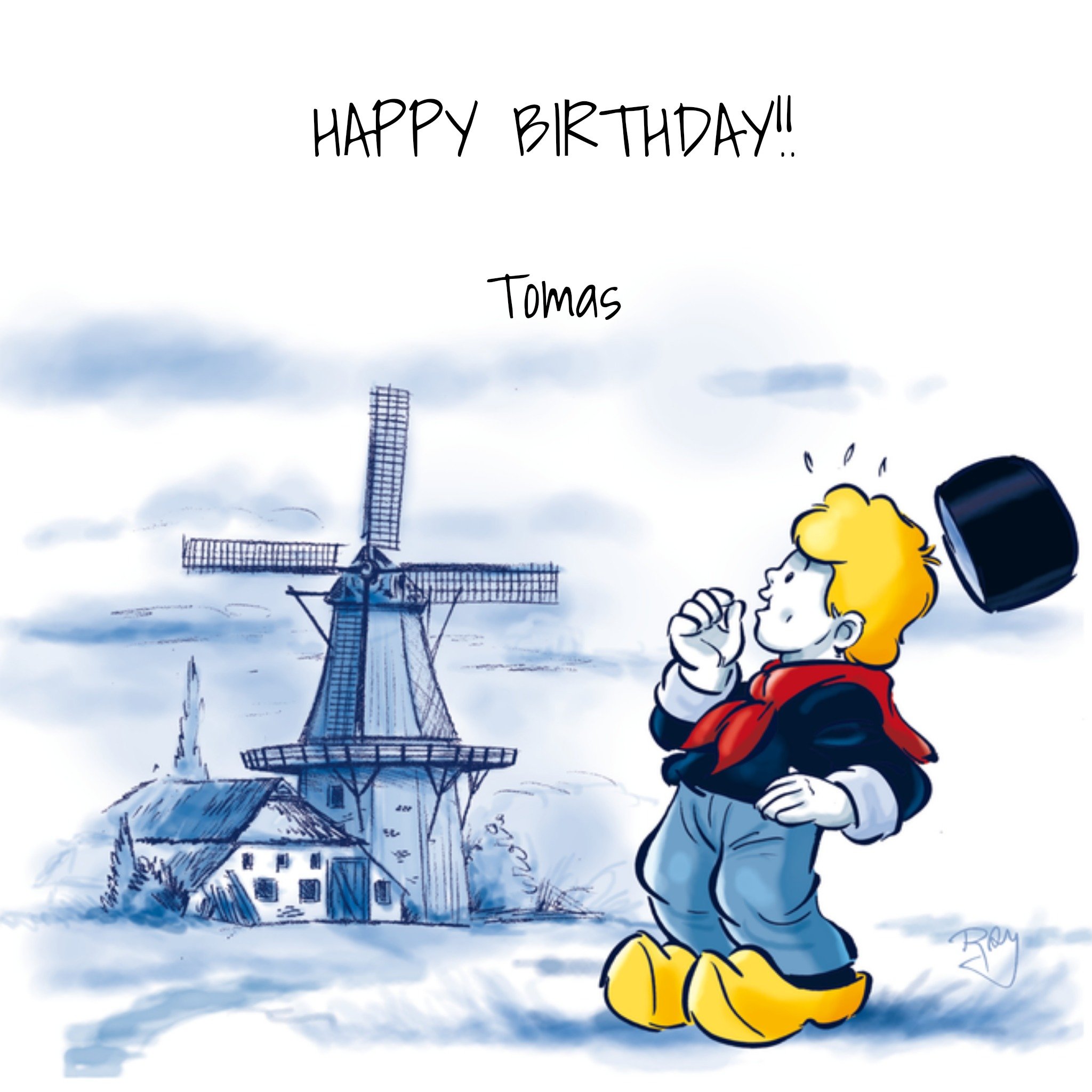 Verjaardagskaart met naam Vierkante Kaart Old Dutch