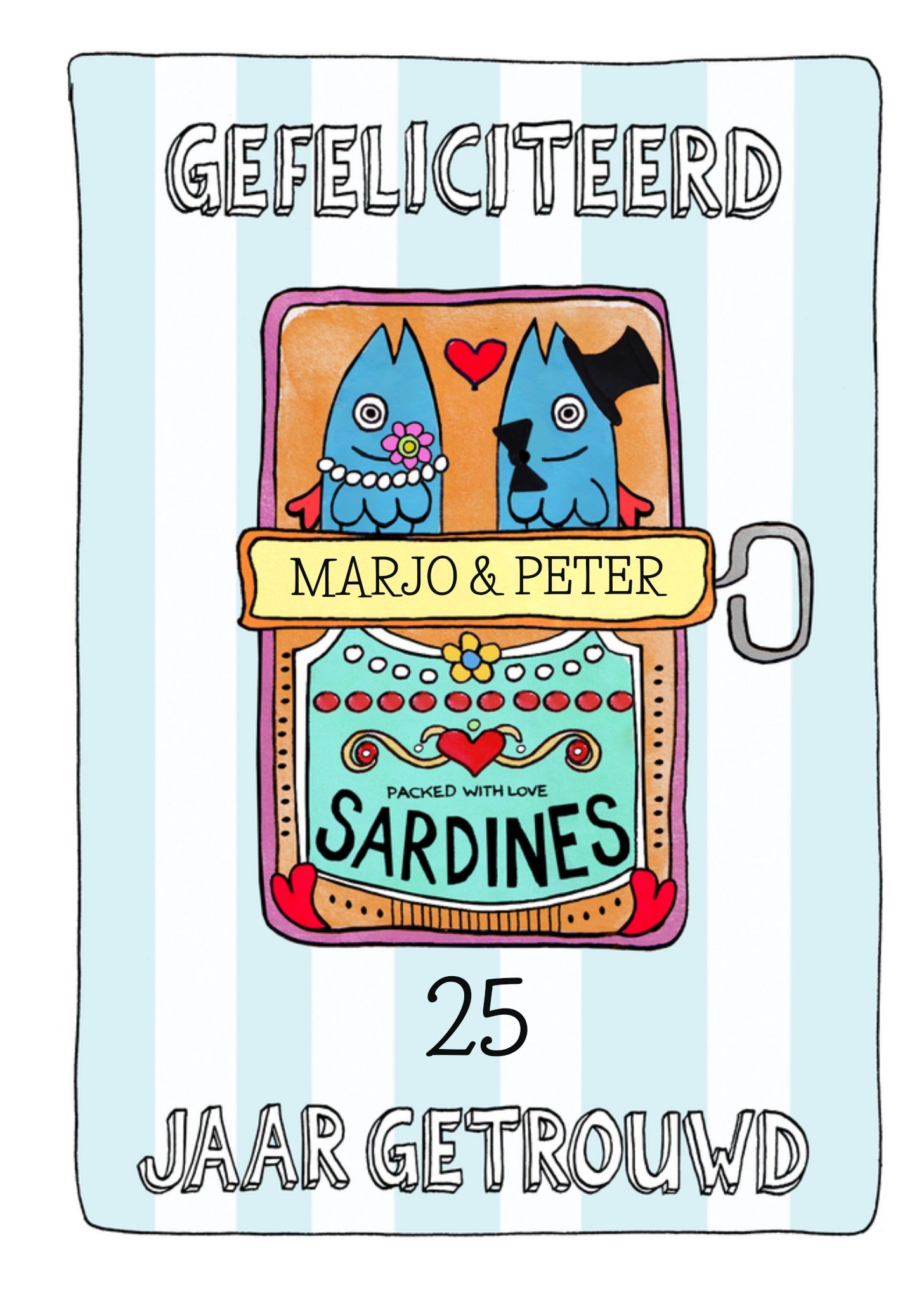 Geïllustreerd Sardines 25e Jubileum kaart Greetz