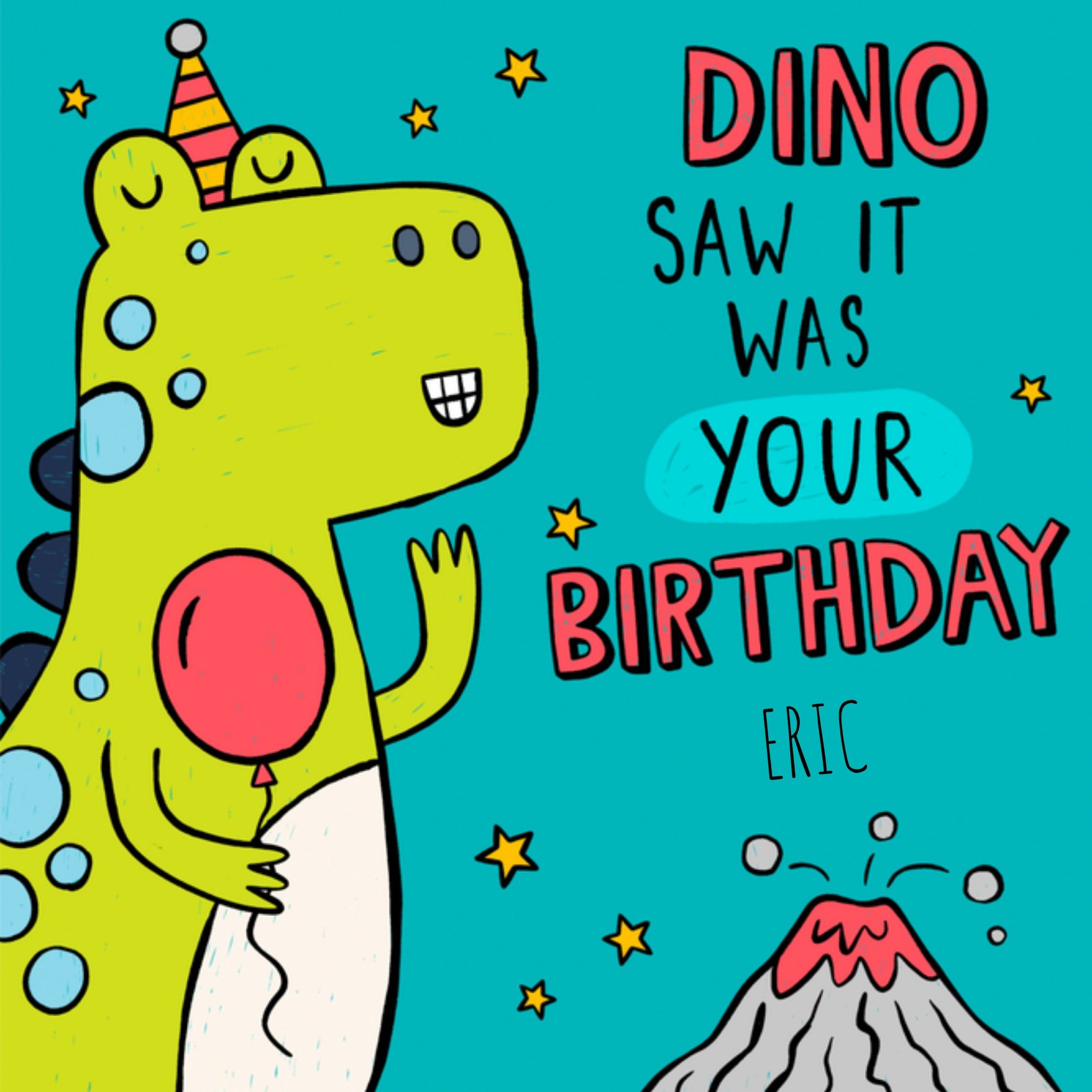Greetz Verjaardagskaart dino met naam Vierkant