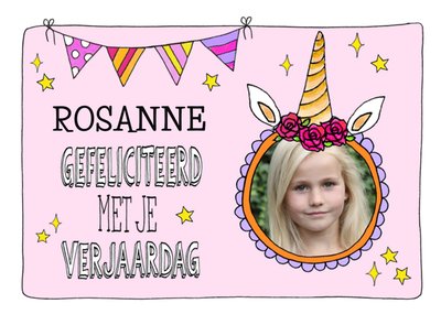 Sandysign | Verjaardagskaart | Gefeliciteerd Met Je Verjaardag Unicorn | Aanpasbare foto enn tekst