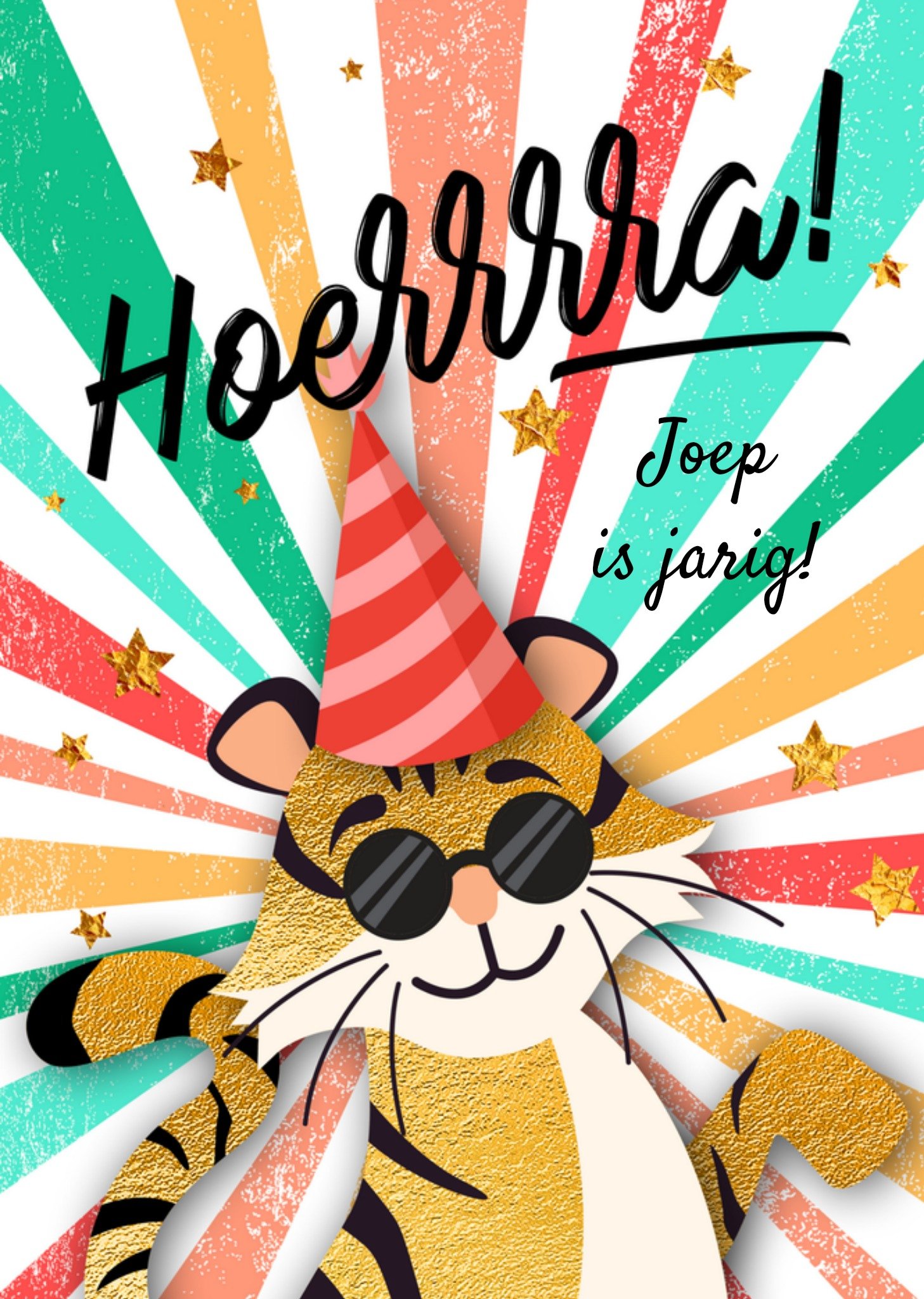 Verjaardagskaart tijger met naam Kaart Luckz