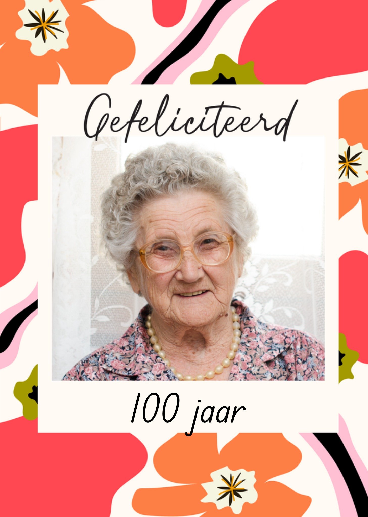 Verjaardagskaart Gefeliciteerd 100 jaar Fotokaart Aanpasbare tekst Kaart Greetz