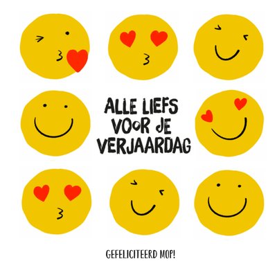 Alle Liefs Voor Je Verjaardag Geïllustreerde Smileys Kaart