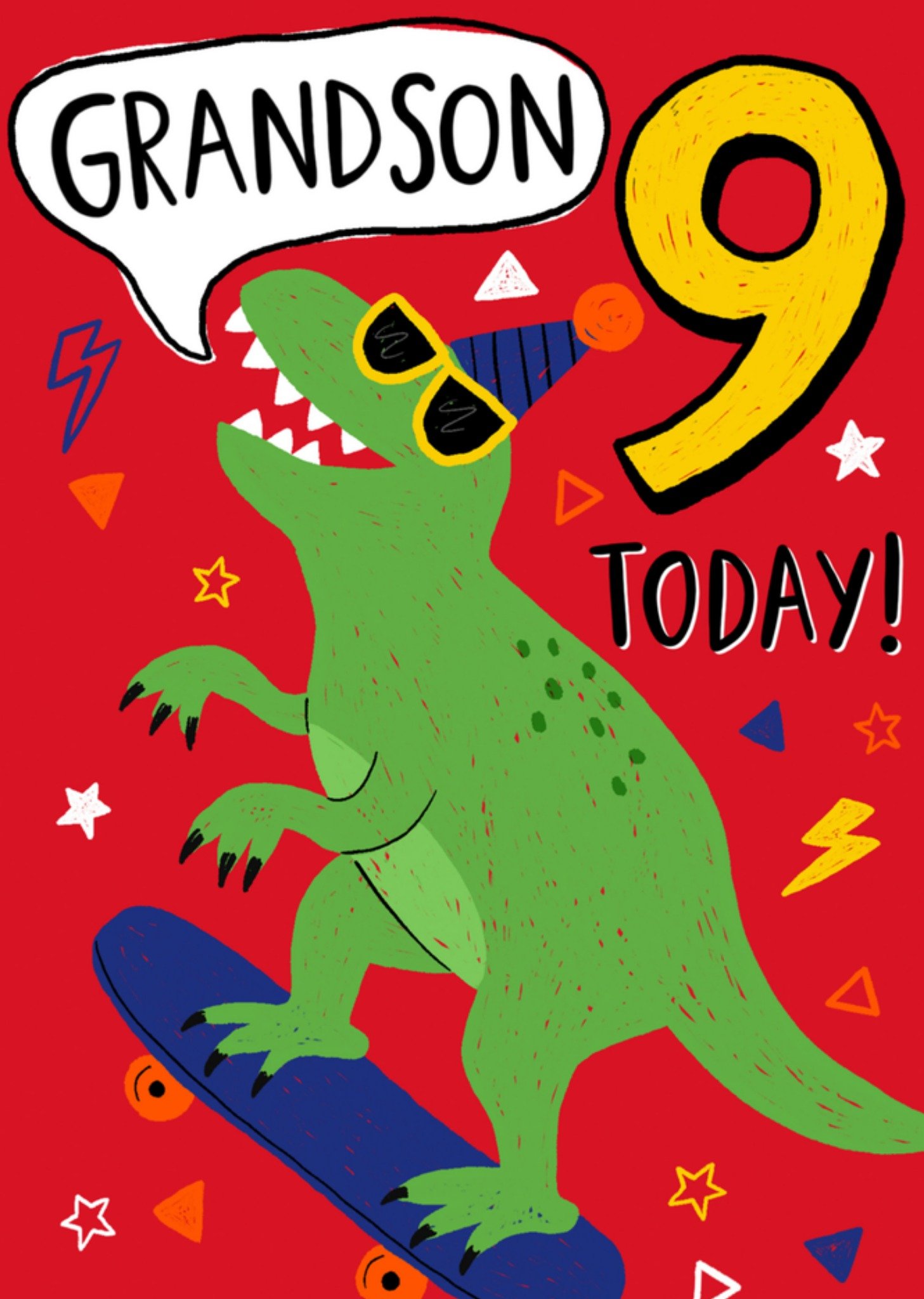 Verjaardagskaart dino op skatebord Kaart Greetz