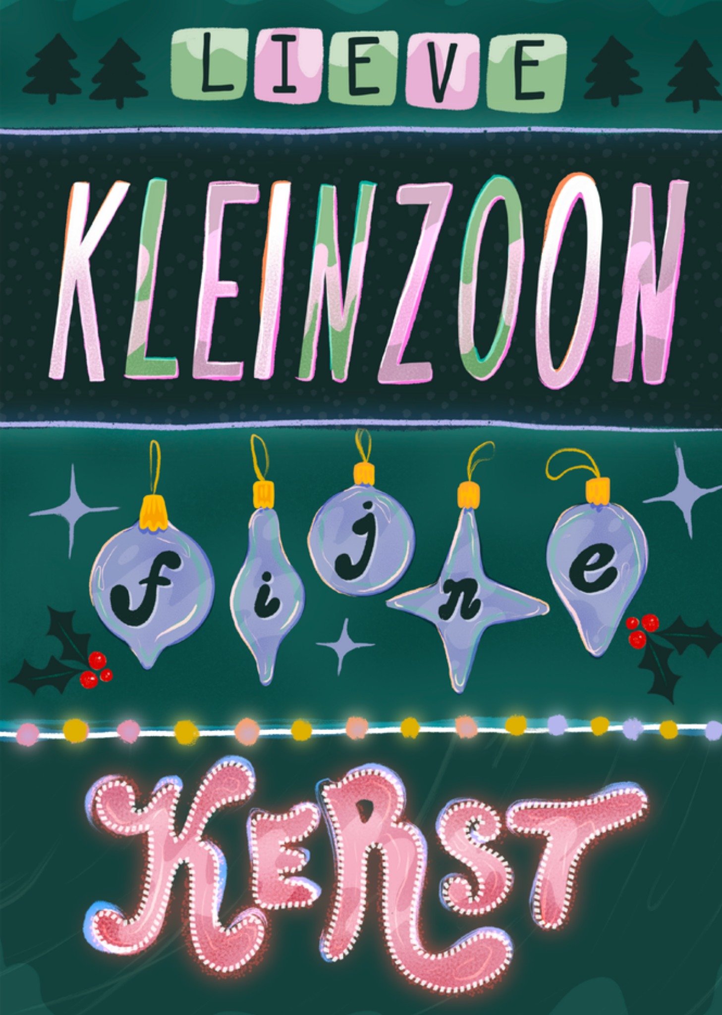Kerstkaart Kleinzoon Kerstbal Greetz