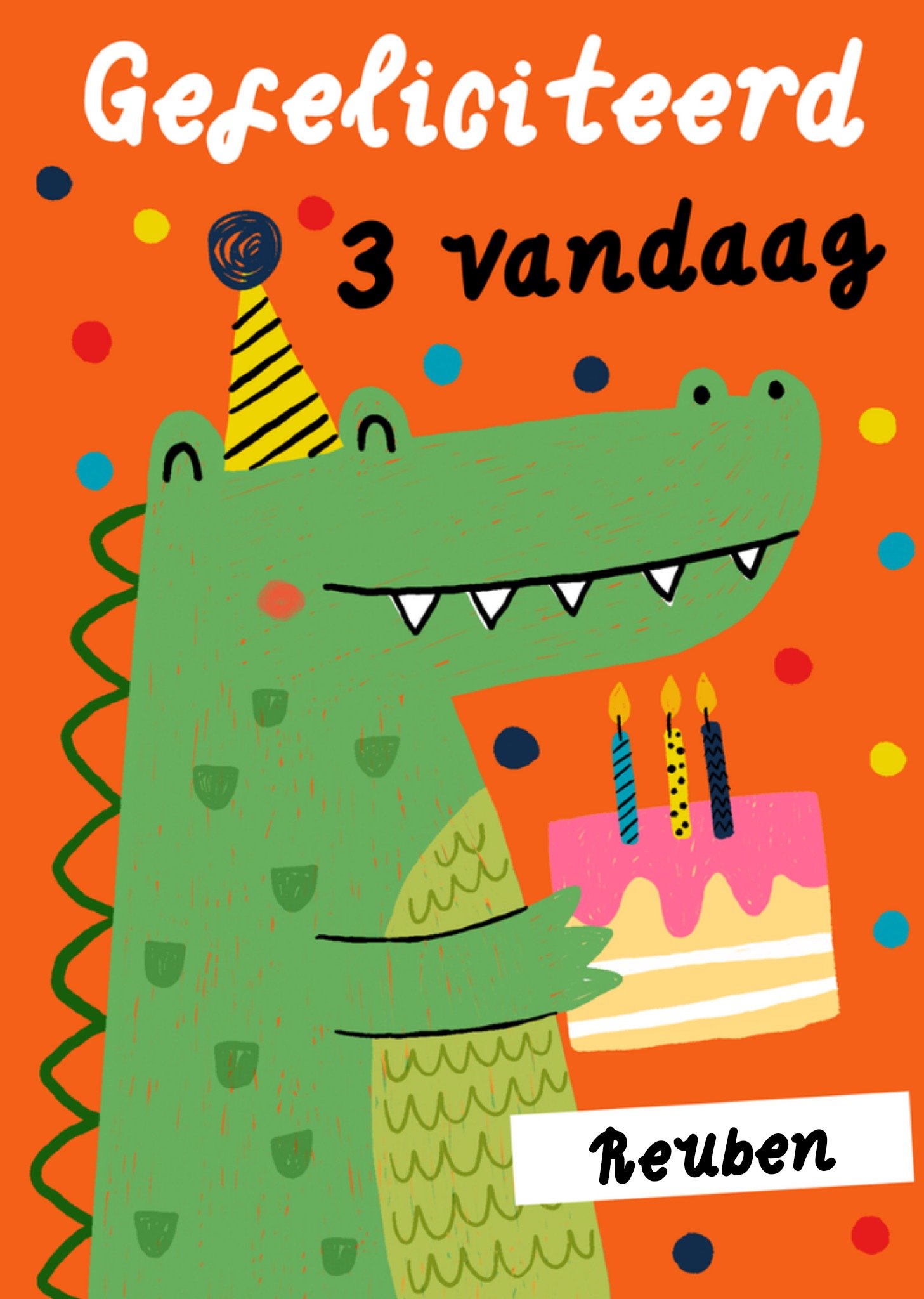 Verjaardagskaart Geïllustreerde krokodil 3 jarr Aanpasbaar tekst Kaart Greetz
