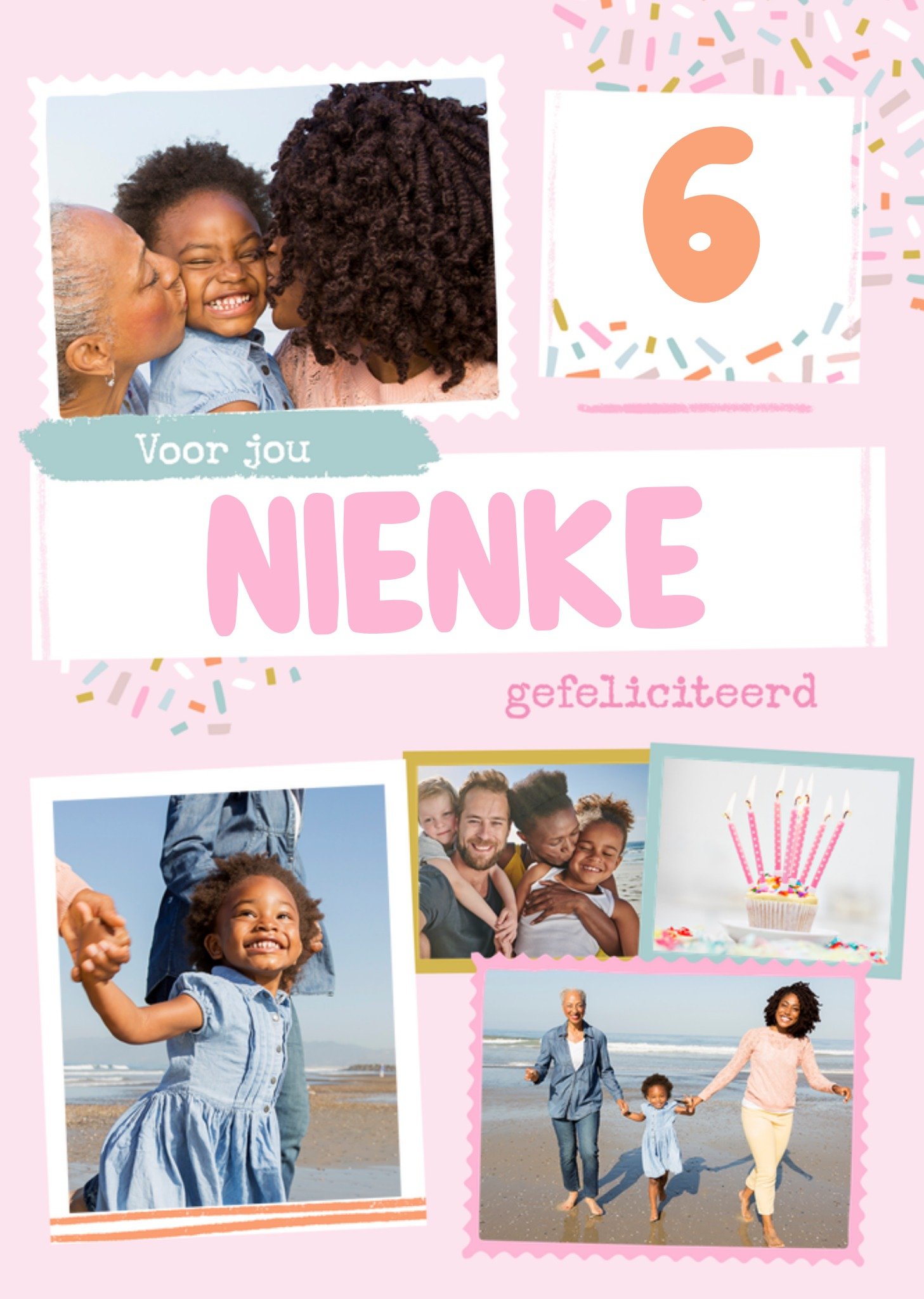 Verjaardagskaart Gefeliciteerd 6 jaar Aanpasbare foto enn tekst Kaart Greetz