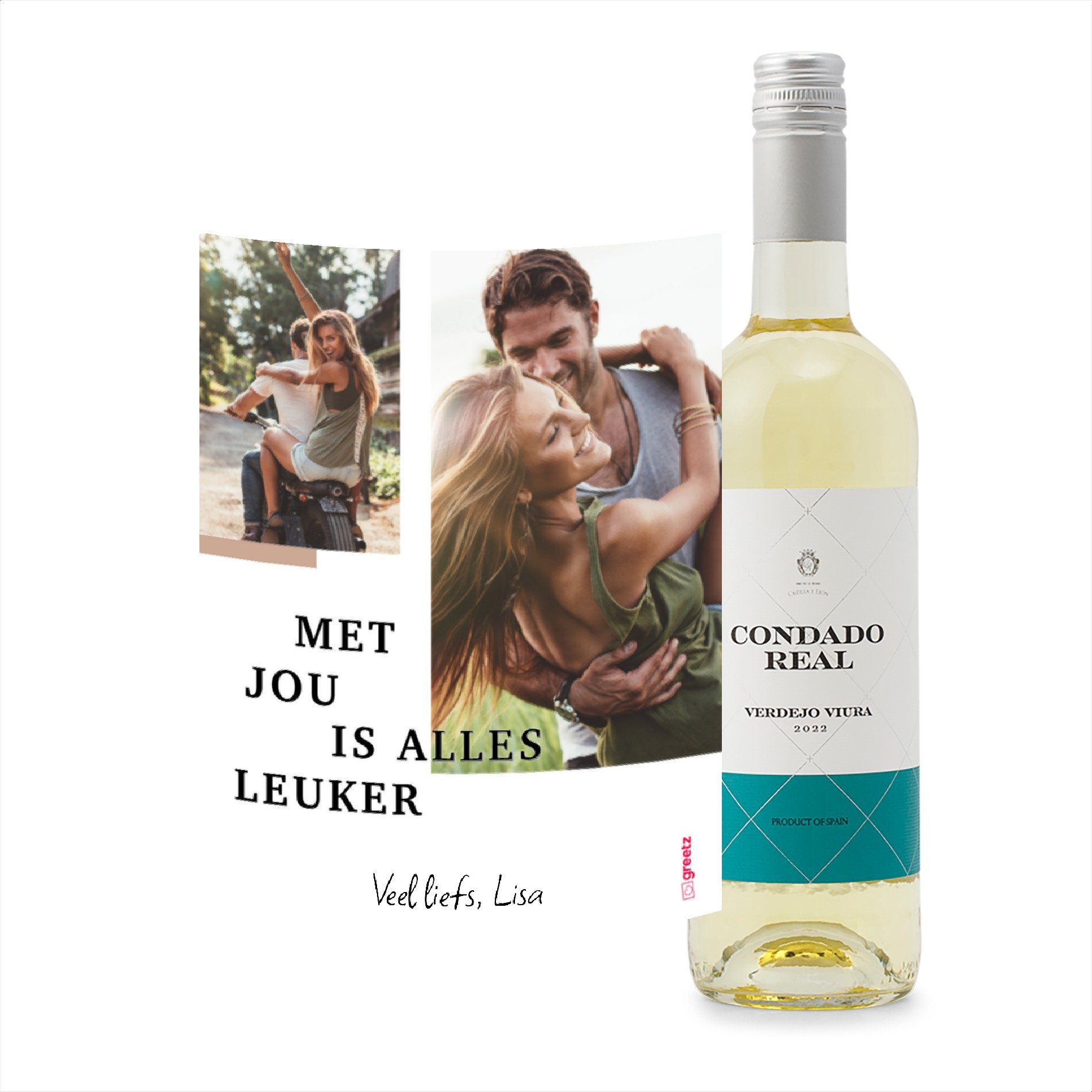 Condado Real | Verdejo - Viura | Love met eigen foto tekst | 750 ml