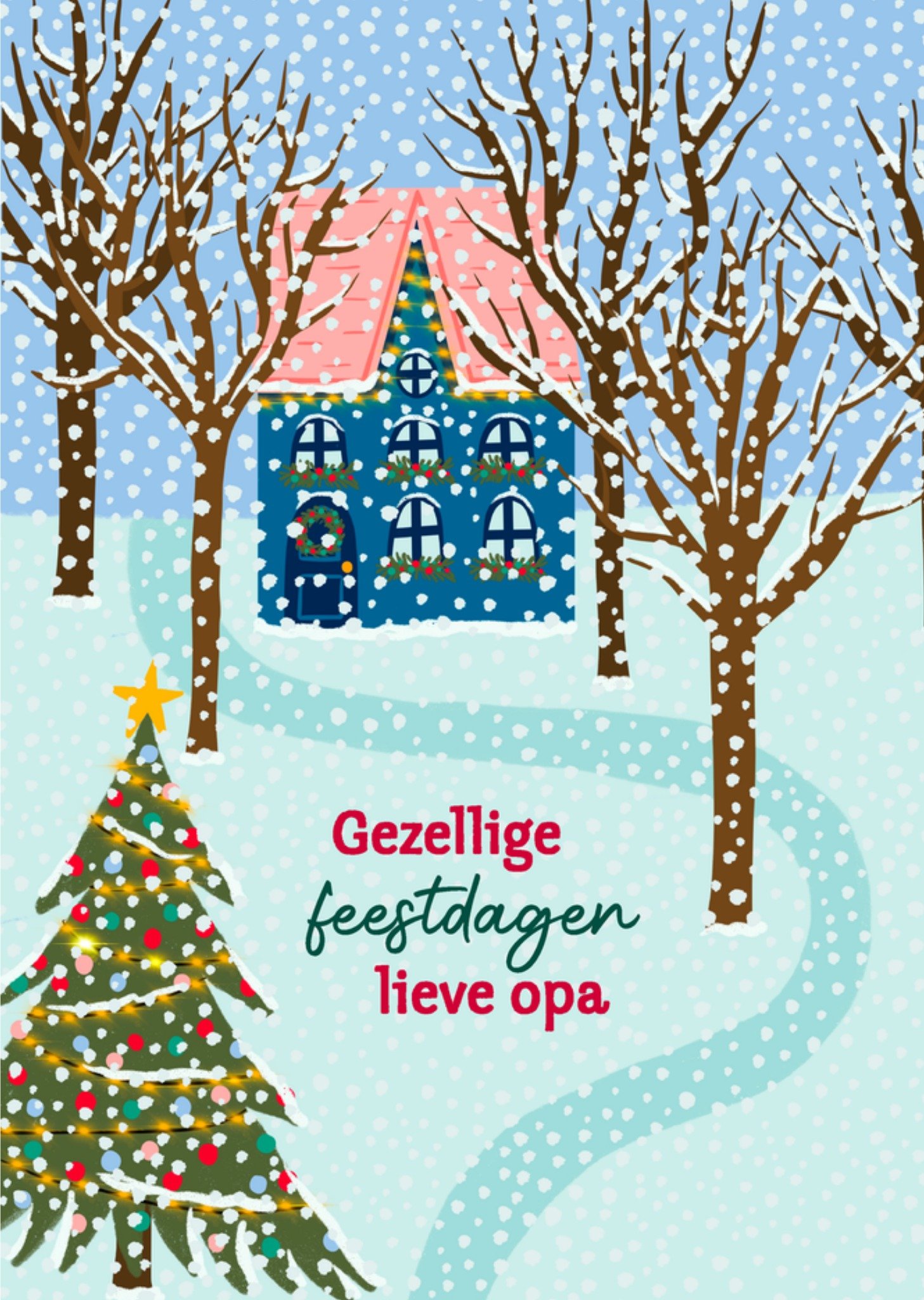 Kerstkaart Sneeuw Lieve Opa Greetz