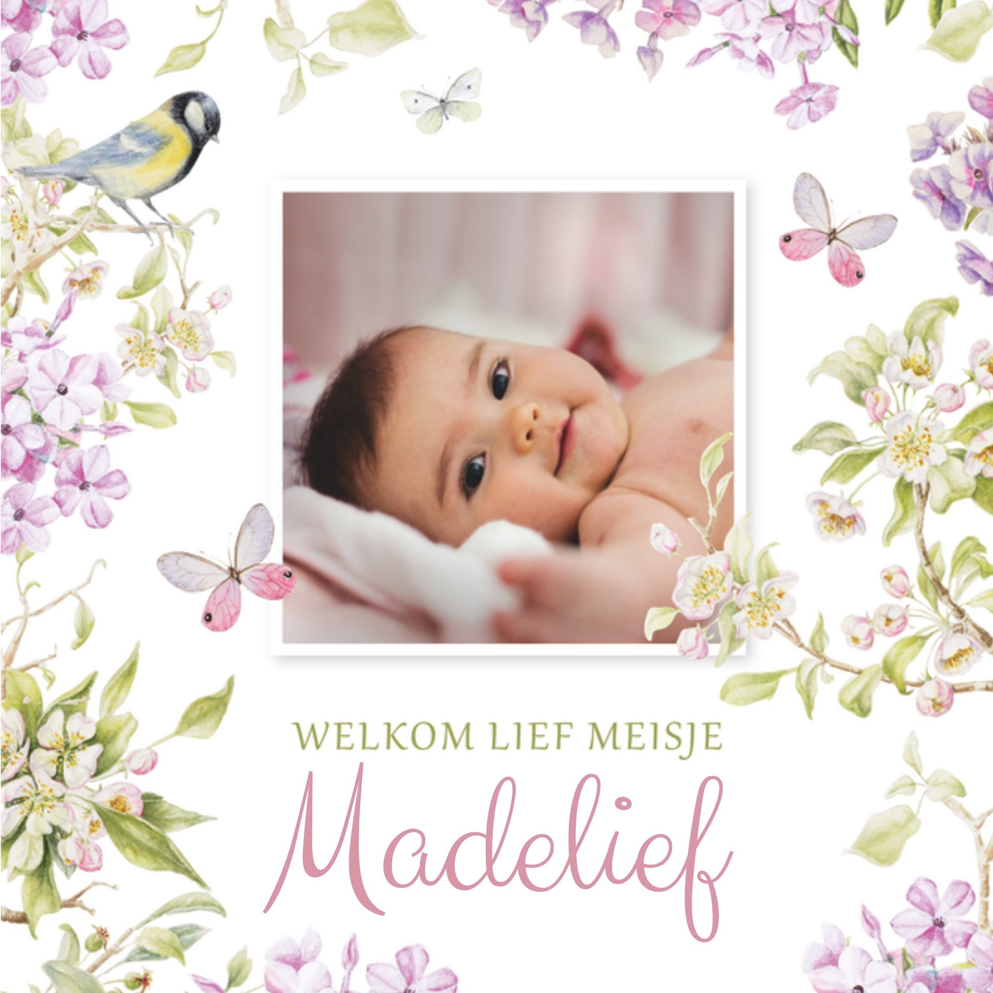 Geboortekaart Welkom lief meisje Vierkante Kaart Janneke Brinkman
