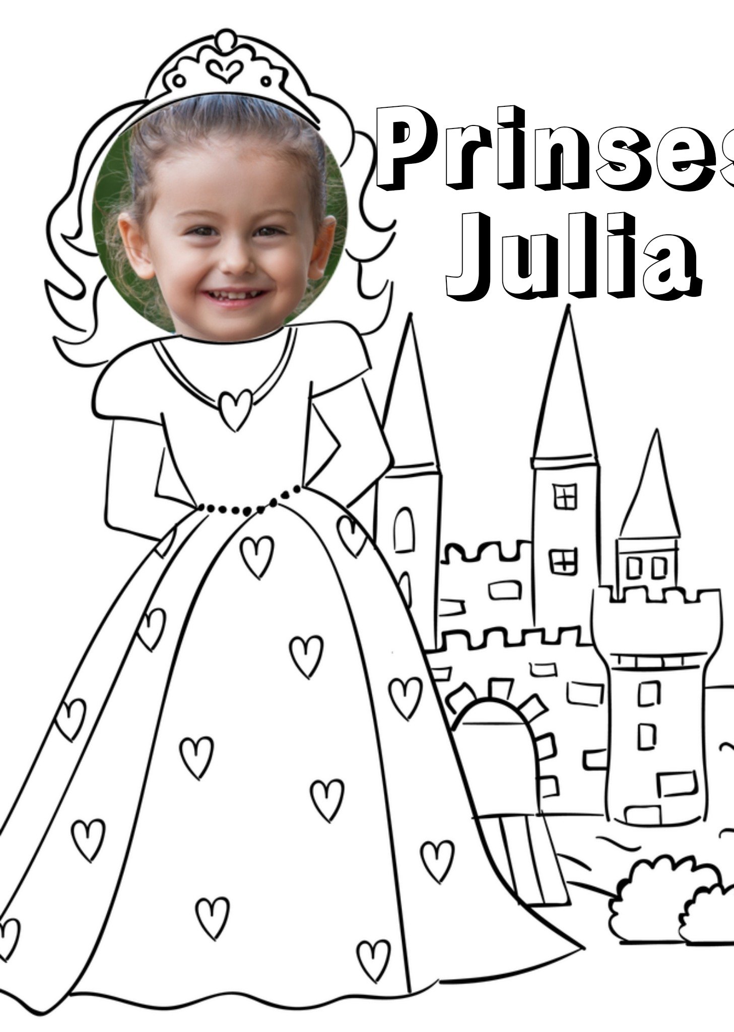 Kleurplaatkaart Prinses Foto Naam Kaart Greetz