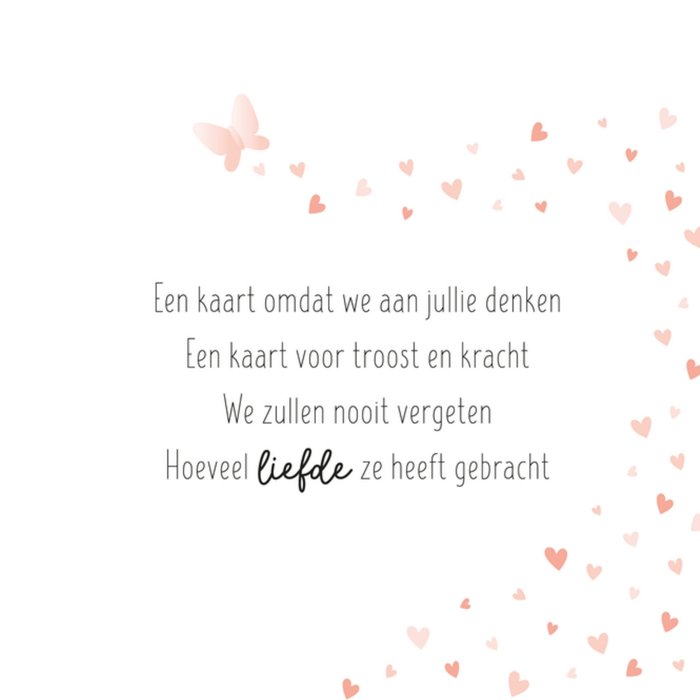 Kleine Vlindervoetjes | Condoleancekaart | Roze hartjes