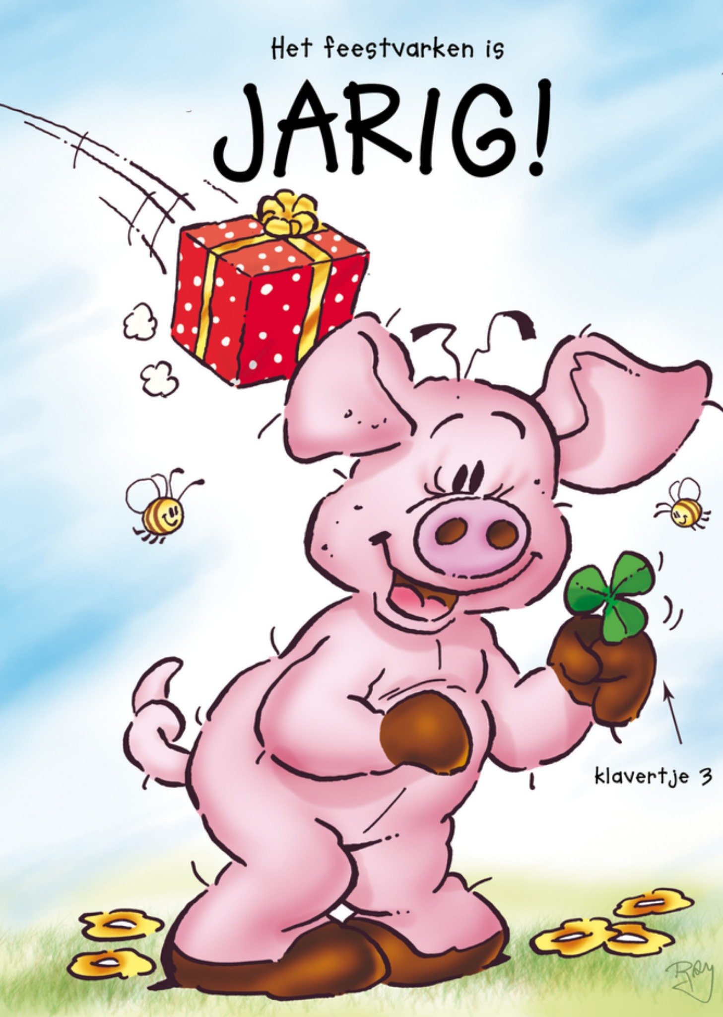 Verjaardagskaart varkentje Doodles