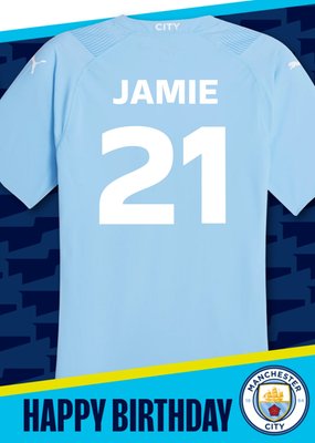 Manchester City | Verjaardagskaart | Voetbal shirt | Met naam