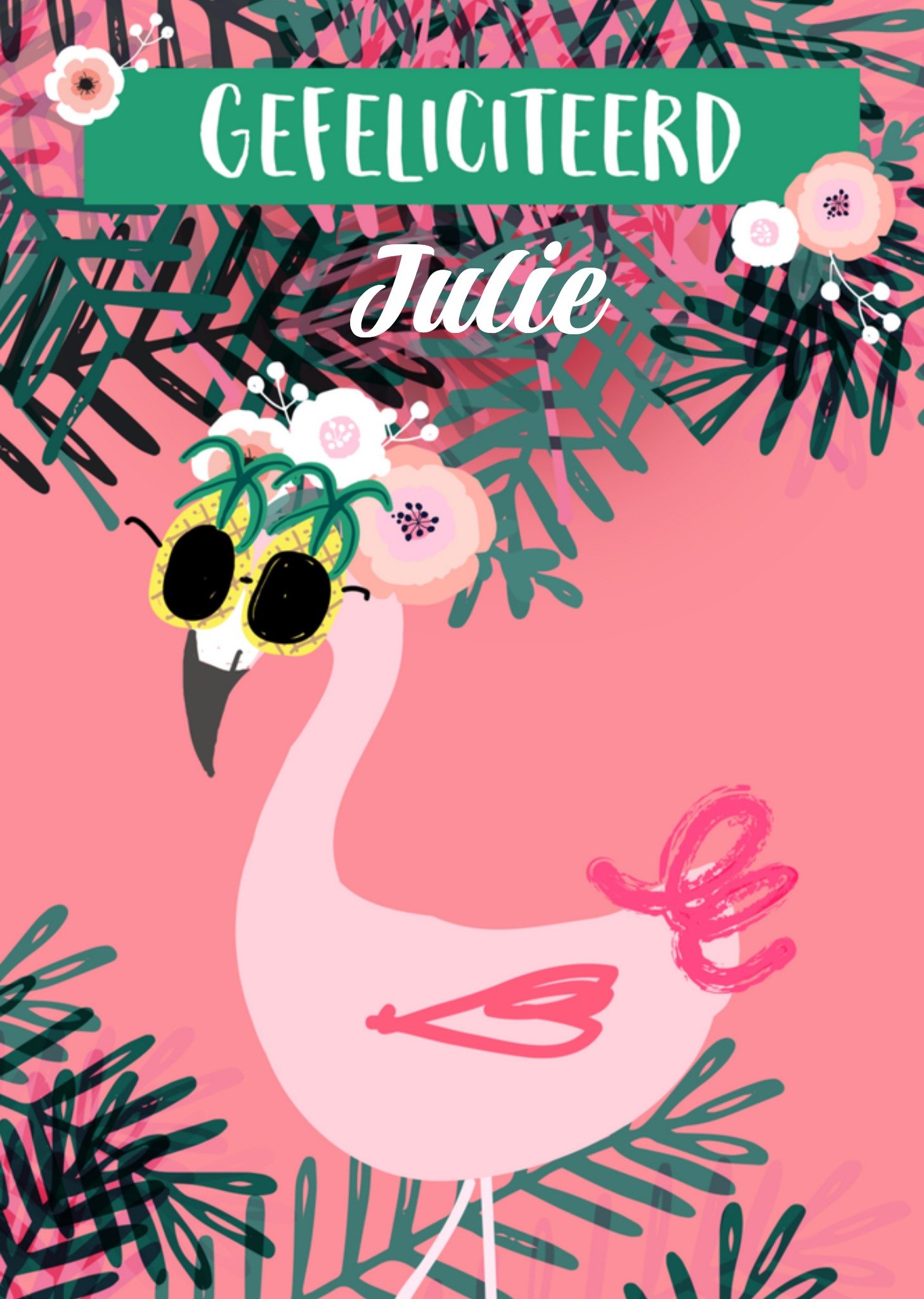 Verjaardagskaart flamingo met naam Kaart Greetz