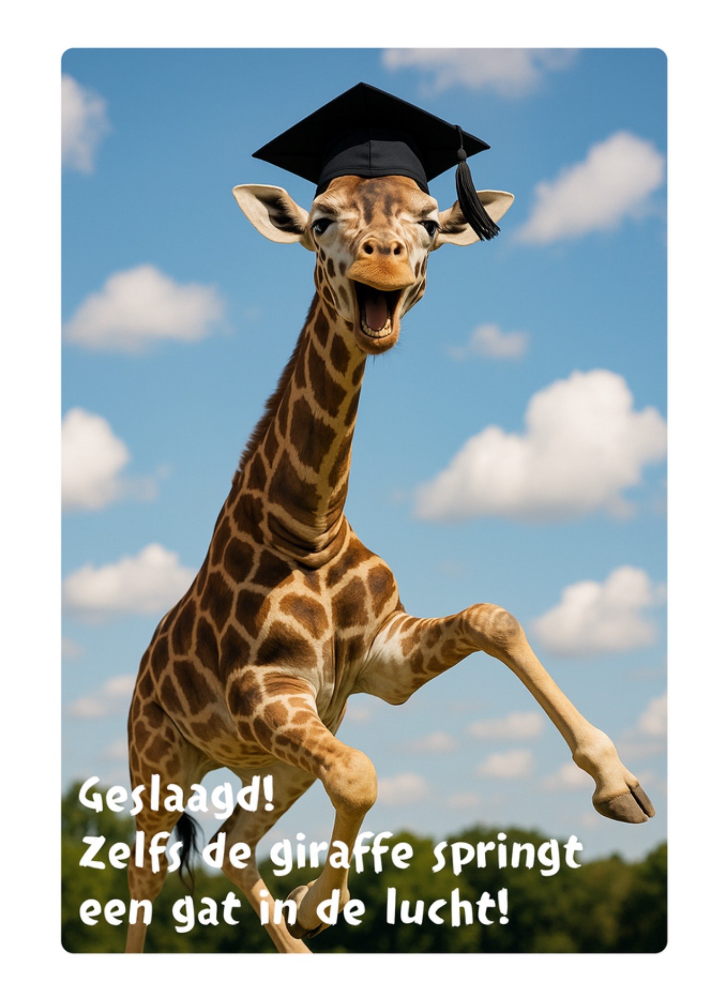 Geslaagdkaart Zelfs de giraffe springt een gat in de lucht Kaart Greetz
