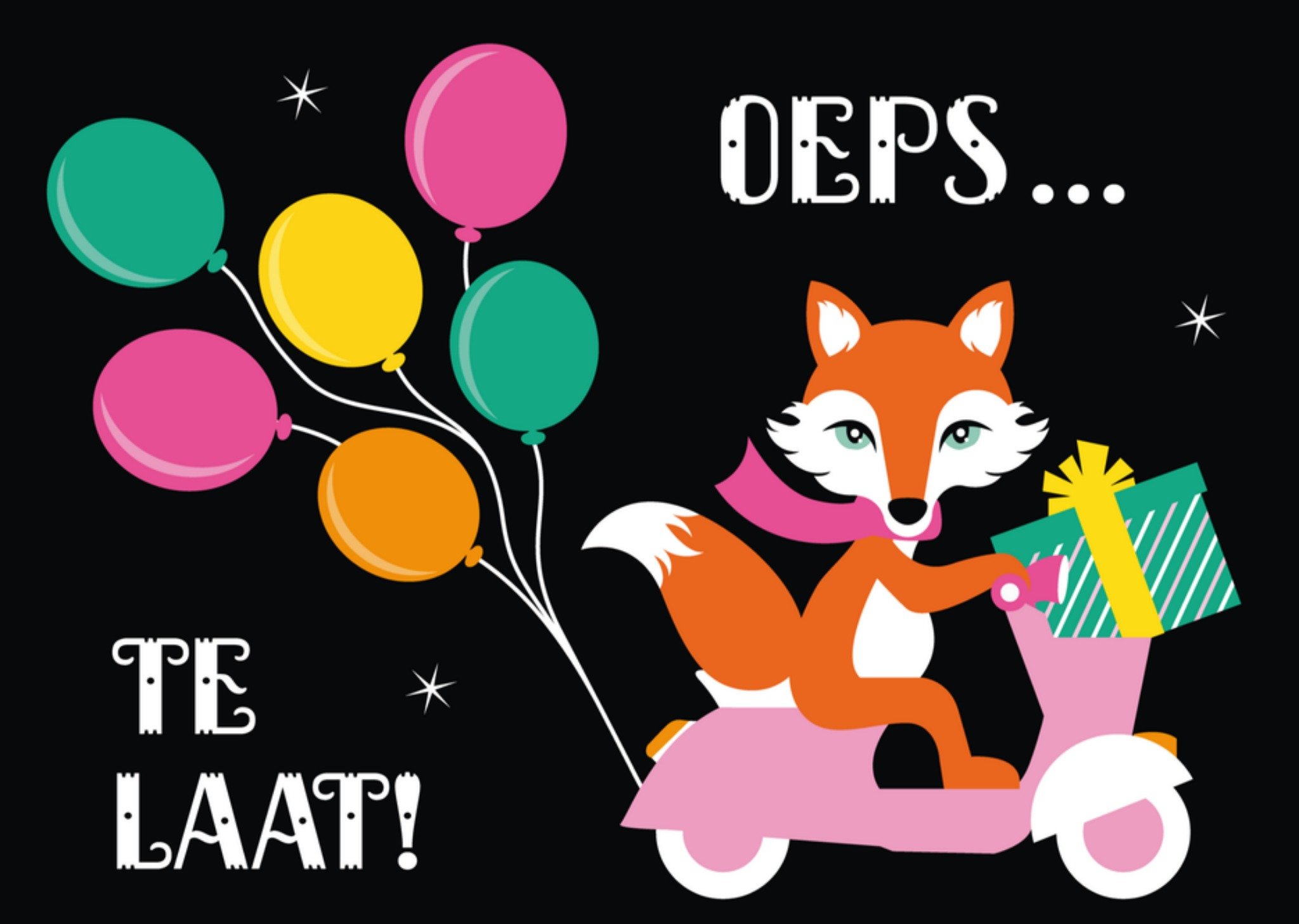 Te laat verjaardagskaart Vos Kaart Paperclip