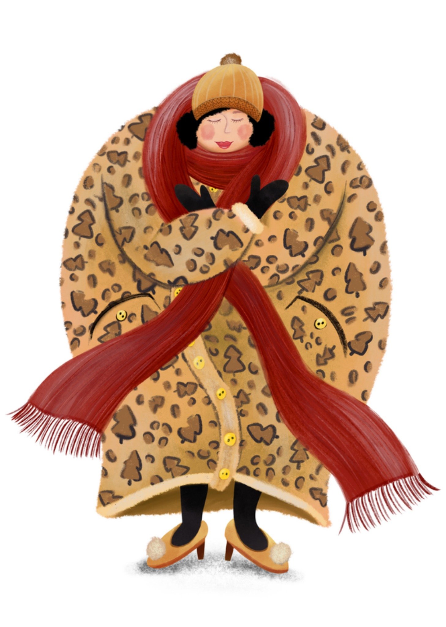 Kerstkaart winterjas panter Greetz