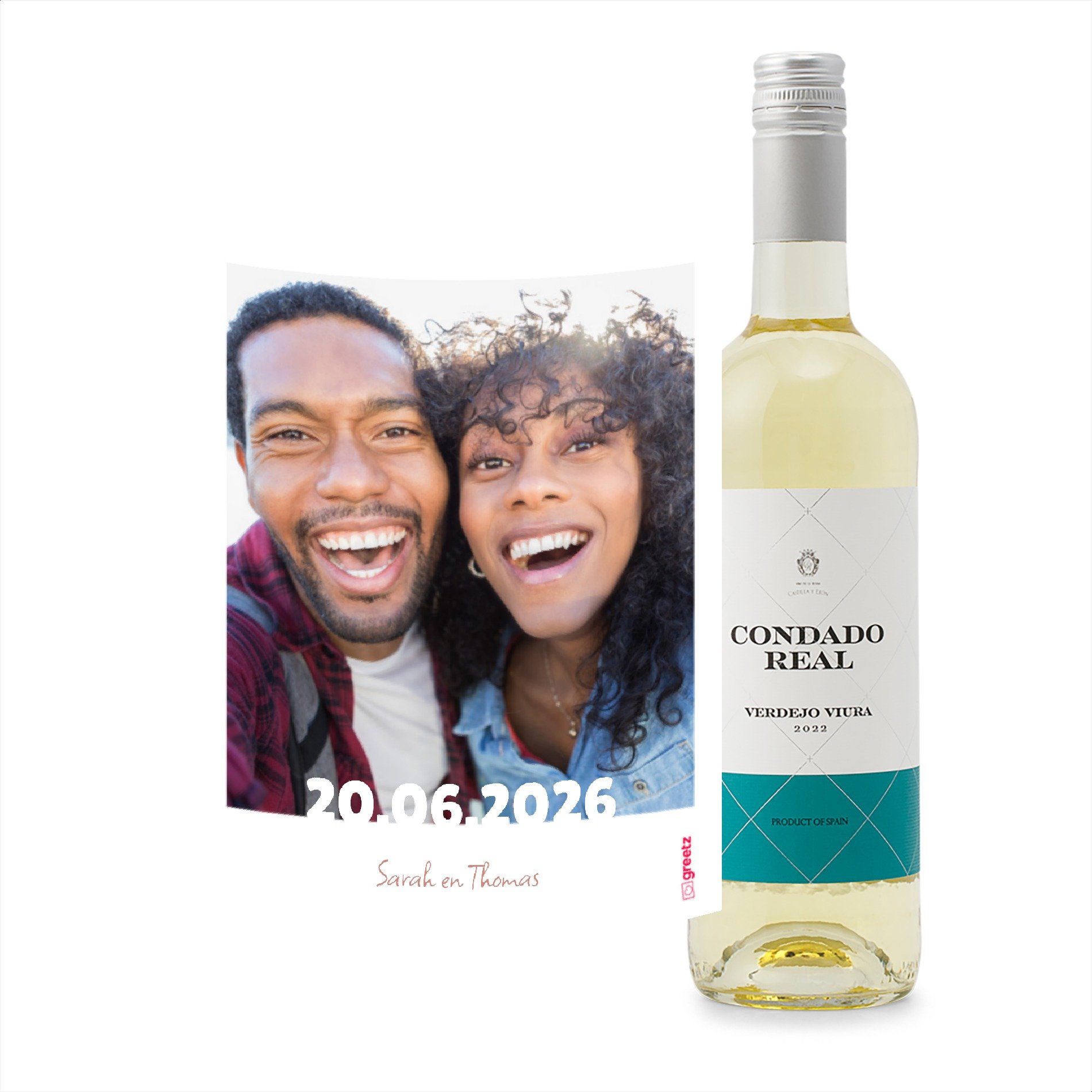 Condado Real | Verdejo - Viura | Love met eigen foto en tekst | 750 ml