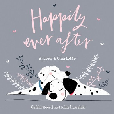 Happily Ever After Geïllustreerde Dalmatiërs Huwelijk Kaart