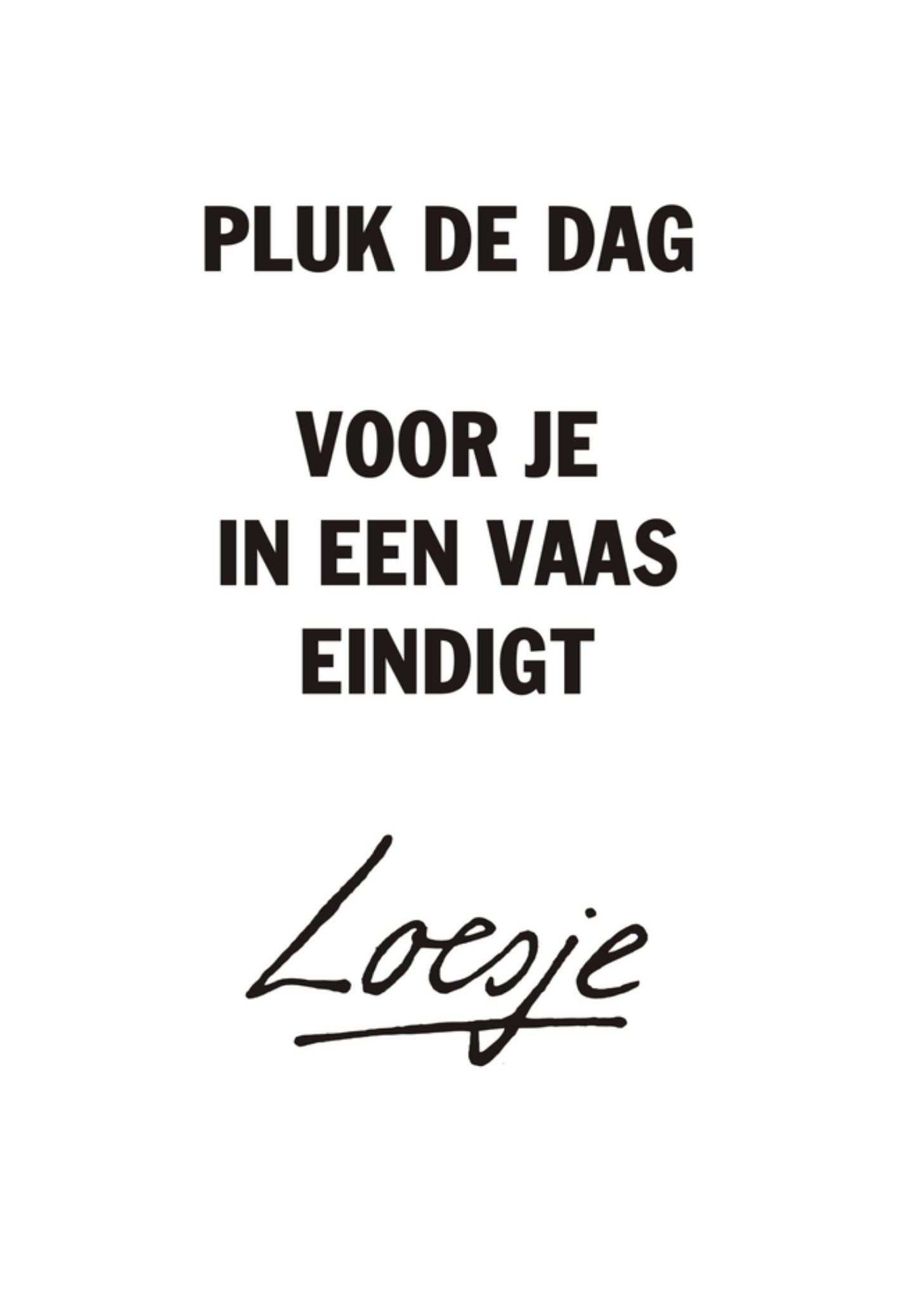 Pluk de dag voor je in een vaas eindigt Kaart Loesje