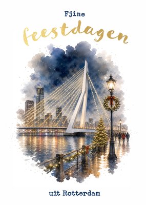 Fijne Feestdagen Uit Rotterdam Aquarel Erasmusbrug Kaart