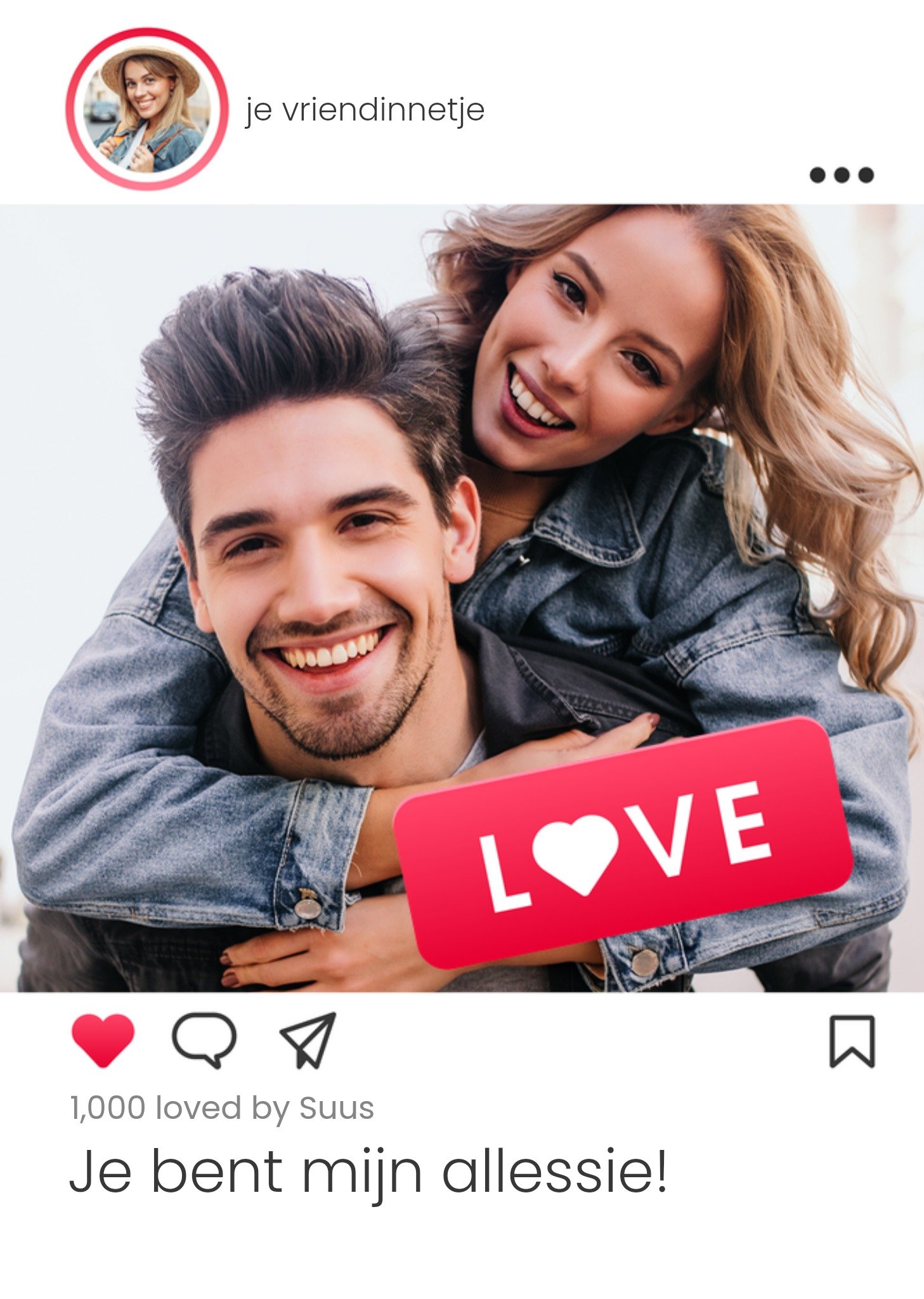 Valentijnskaart Social Media Hart Aanpasbare foto enn tekst Kaart Luckz