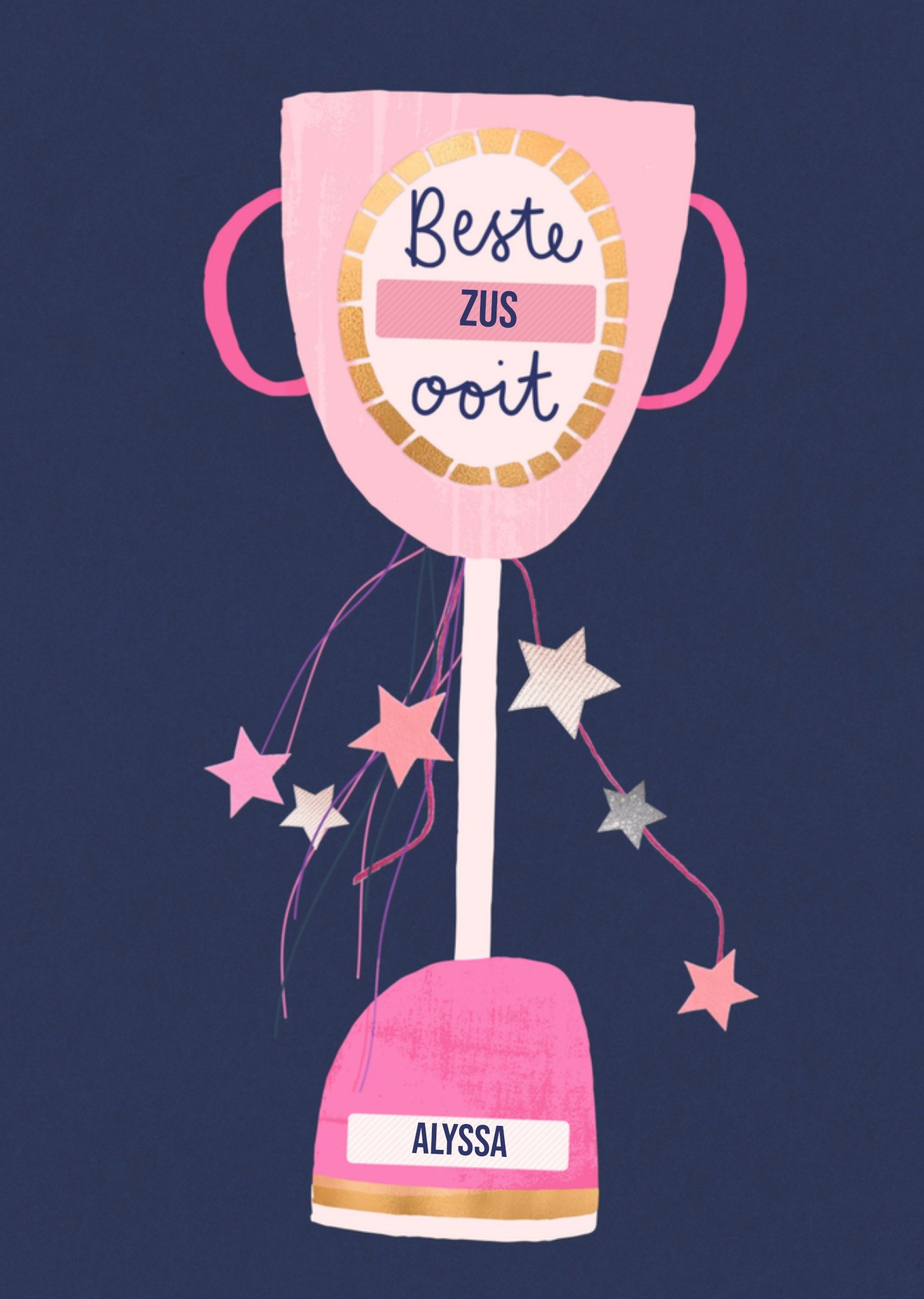 Verjaardagskaart trofee met naam Greetz