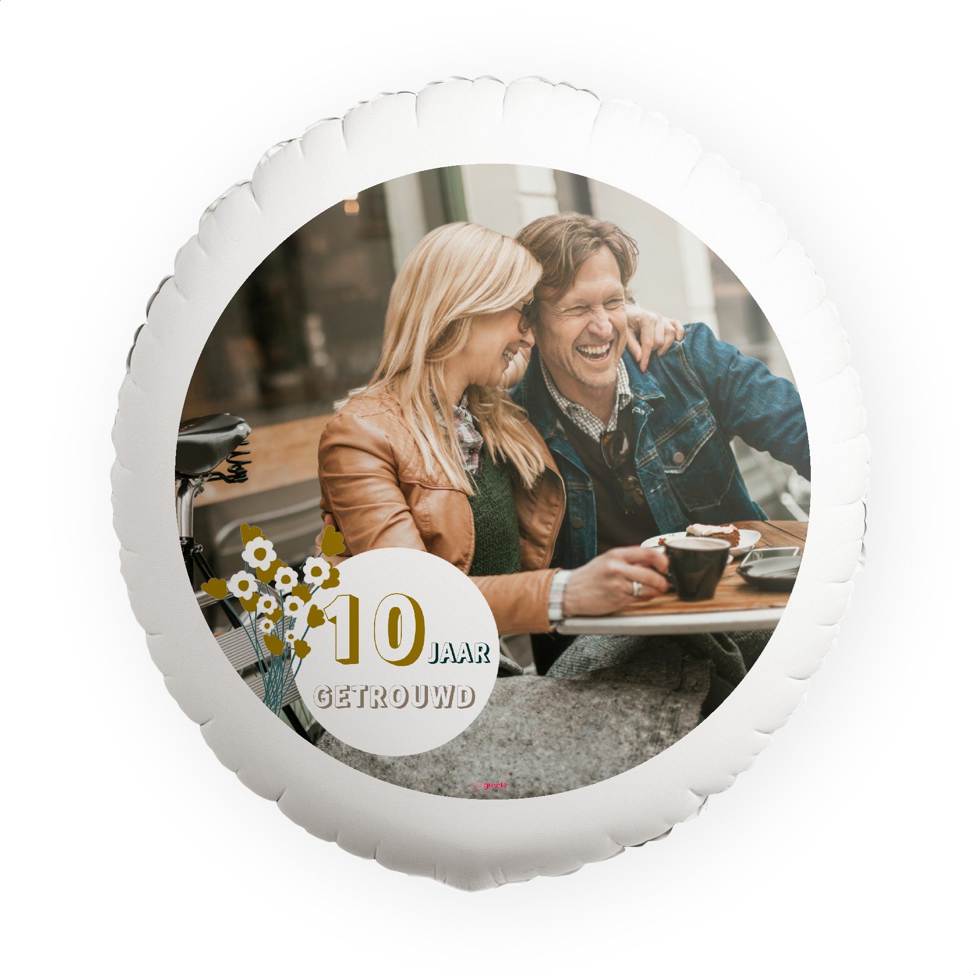 Ballon 10 jaar getrouwd met eigen jaartal en foto Greetz