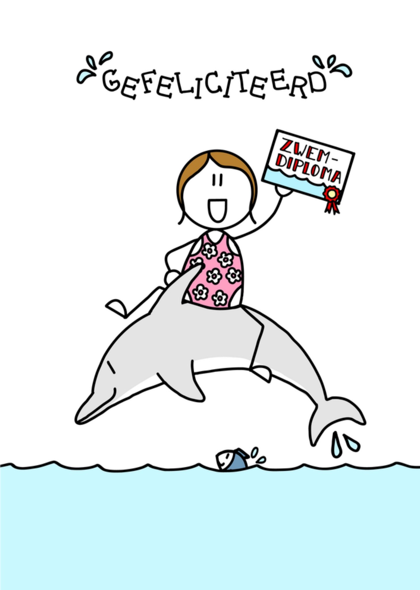 Zwemdiploma kaart Meisje Kaart YH Tekent