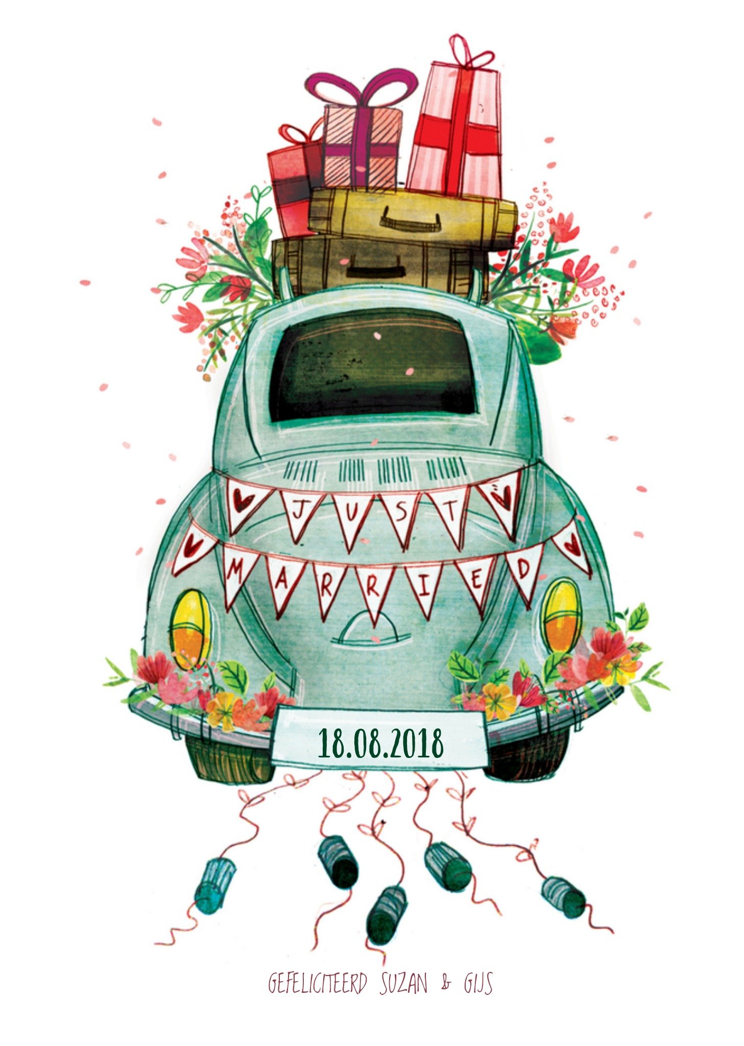 Huwelijkskaart auto met naam Greetz
