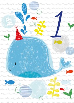 Geïllustreerde Walvis 1e Verjaardag Kaart
