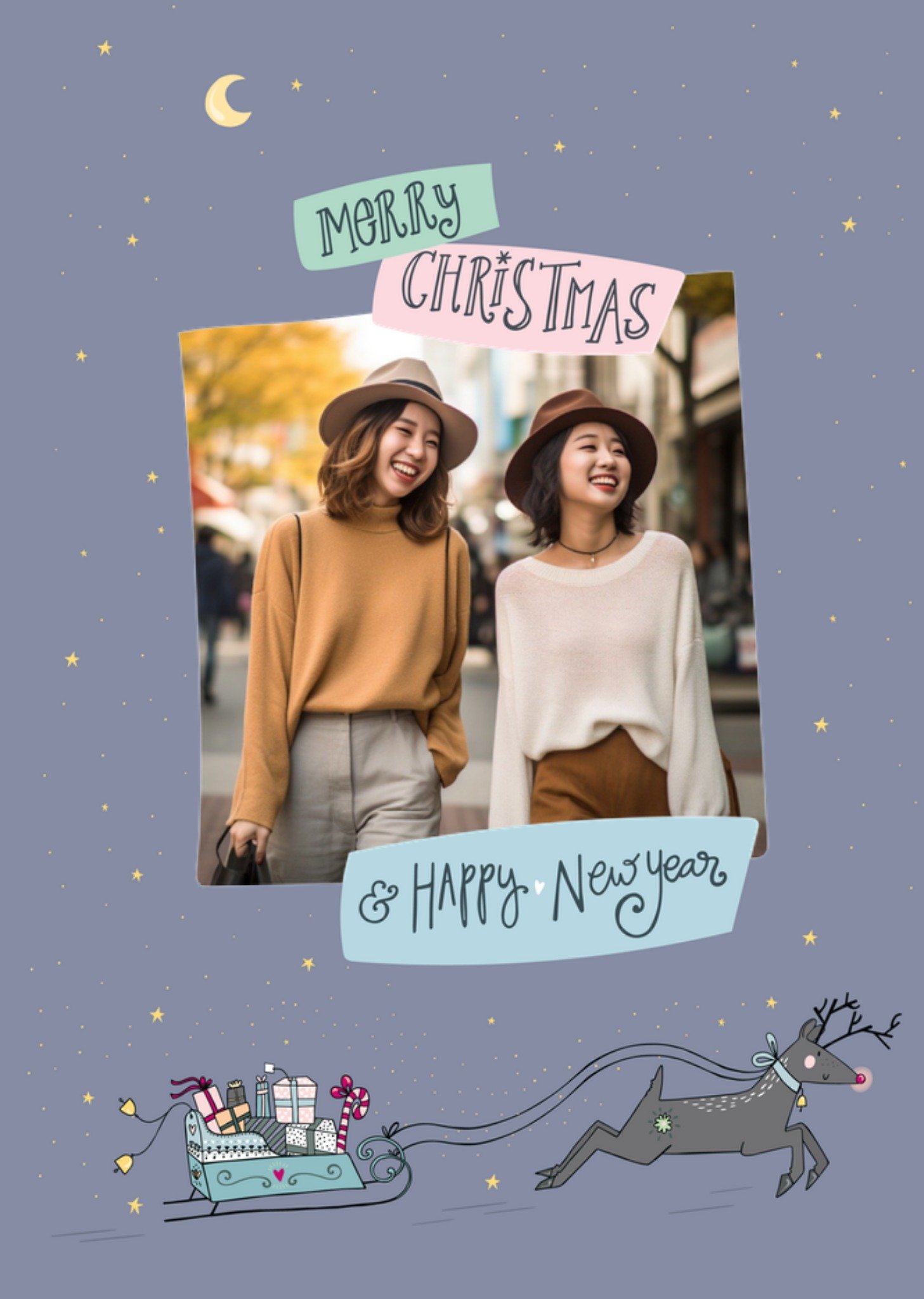 Kerstkaart Met foto Rudolph illustratie Funny Side Up