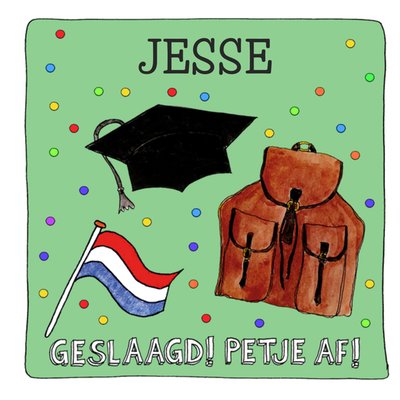 Petje Af Geïllustreerde Afstudeerpet En Schooltas Geslaagd Kaart