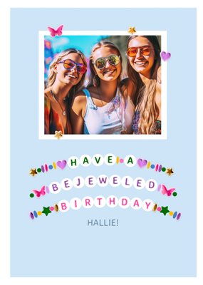 Bejeweled Birthday Kralen Typografisch Foto Upload Kaart