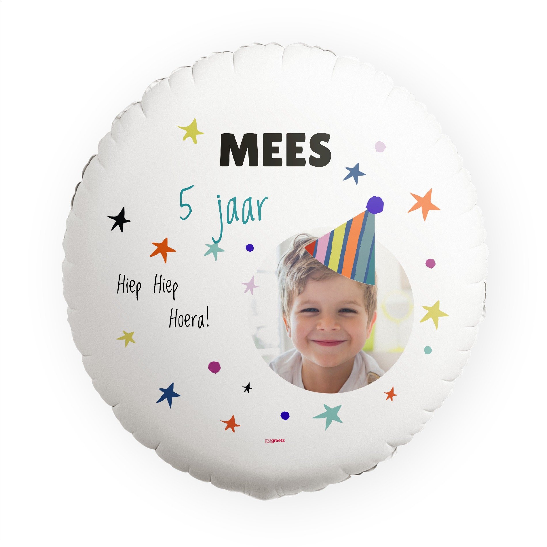 Ballon Hiep hiep hoera met eigen tekst, leeftijd, naam en foto Greetz
