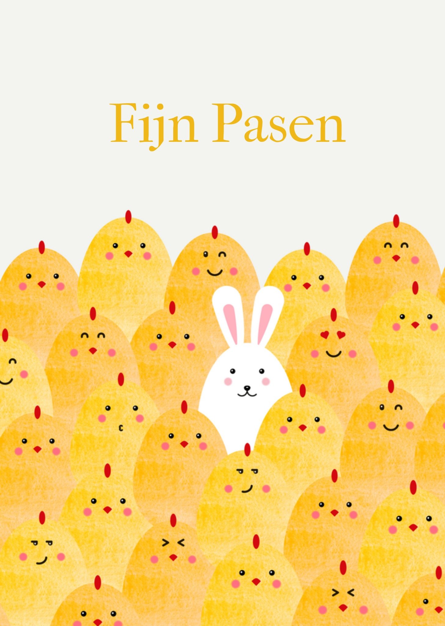 Paaskaart kuikens konijn fijn pasen Kaart Greetz
