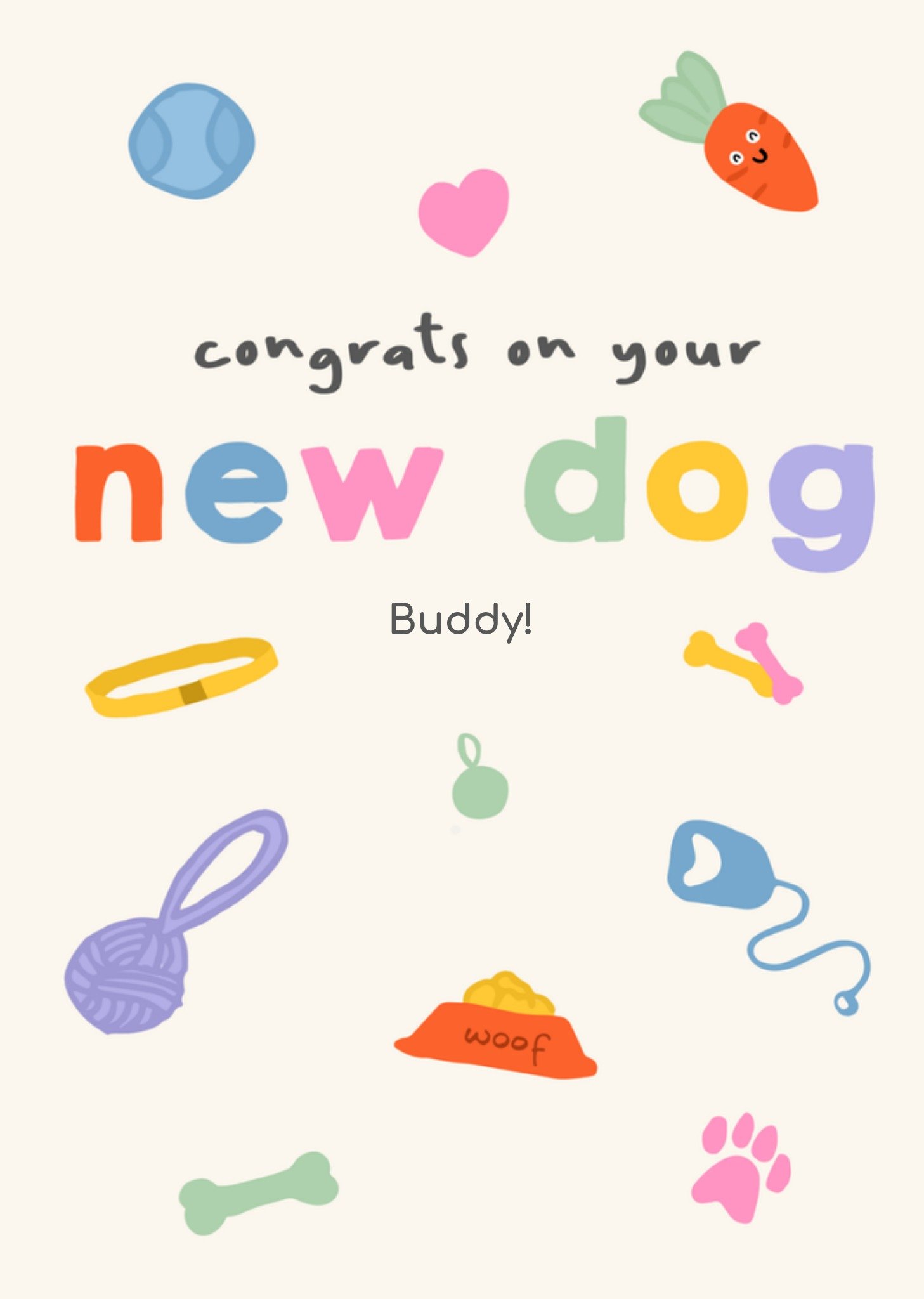 Felicitatiekaart - hond - met naam