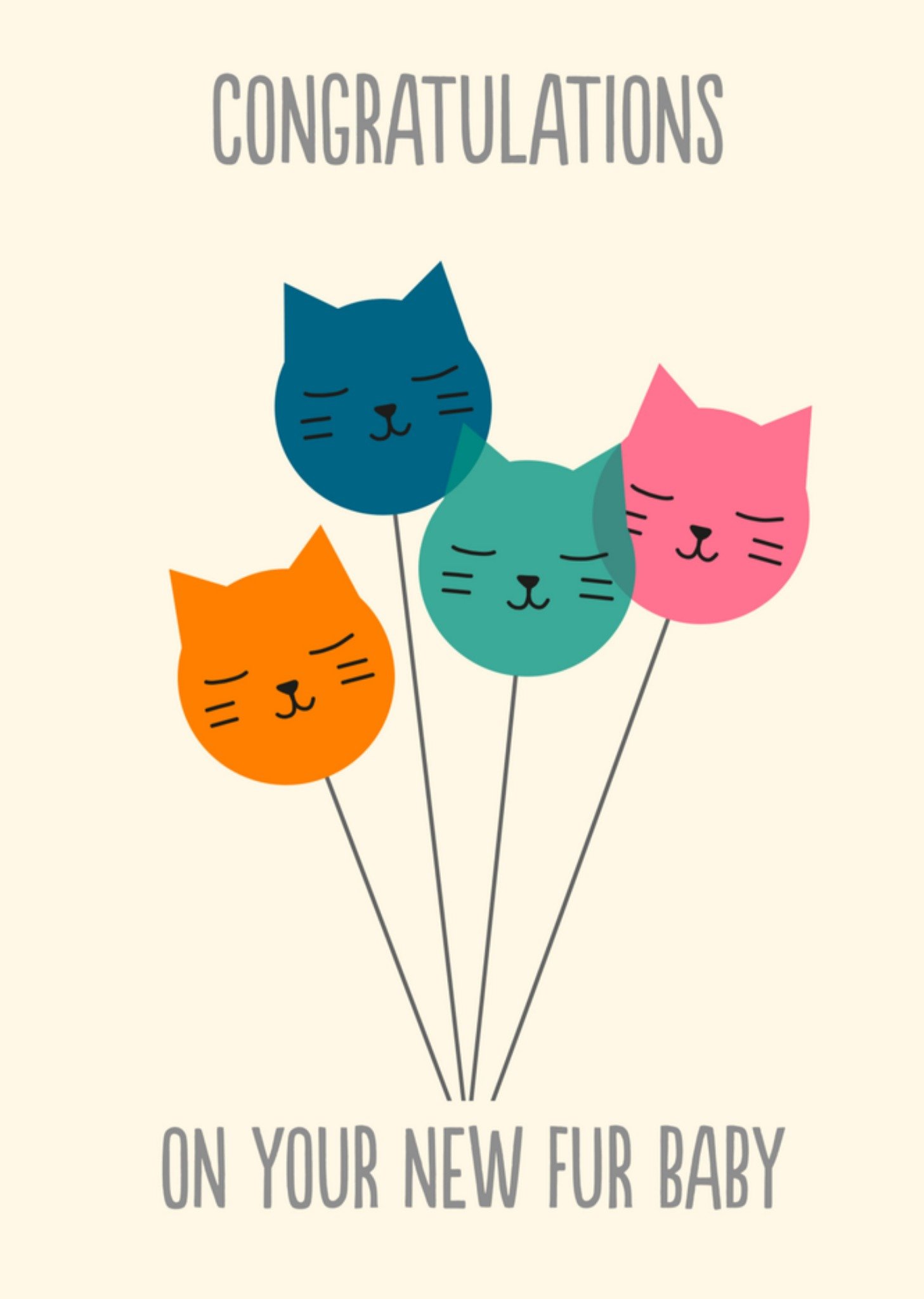 Felicitatiekaart kat ballonnen Kaart Greetz