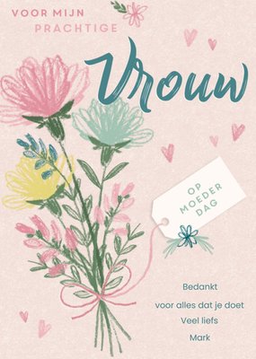 Voor Mijn Prachtige Vrouw Geïllustreerd Bloemenboeket Moederdag Kaart