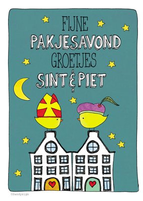 Geïllustreerde Vogels Sint En Piet Pakjesavond Kaart