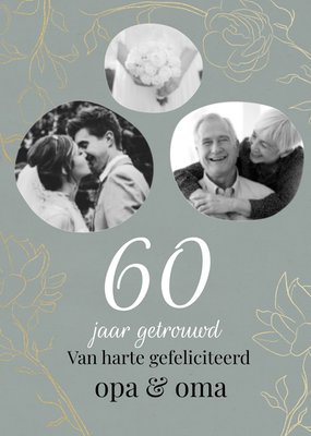 Gouden Bloemenpatroon Collage Foto Upload Opa En Oma 60e Huwelijksjubileum Kaart