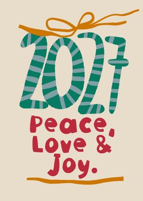 Peace Love & Joy Typografisch 2027 Kerstkaart