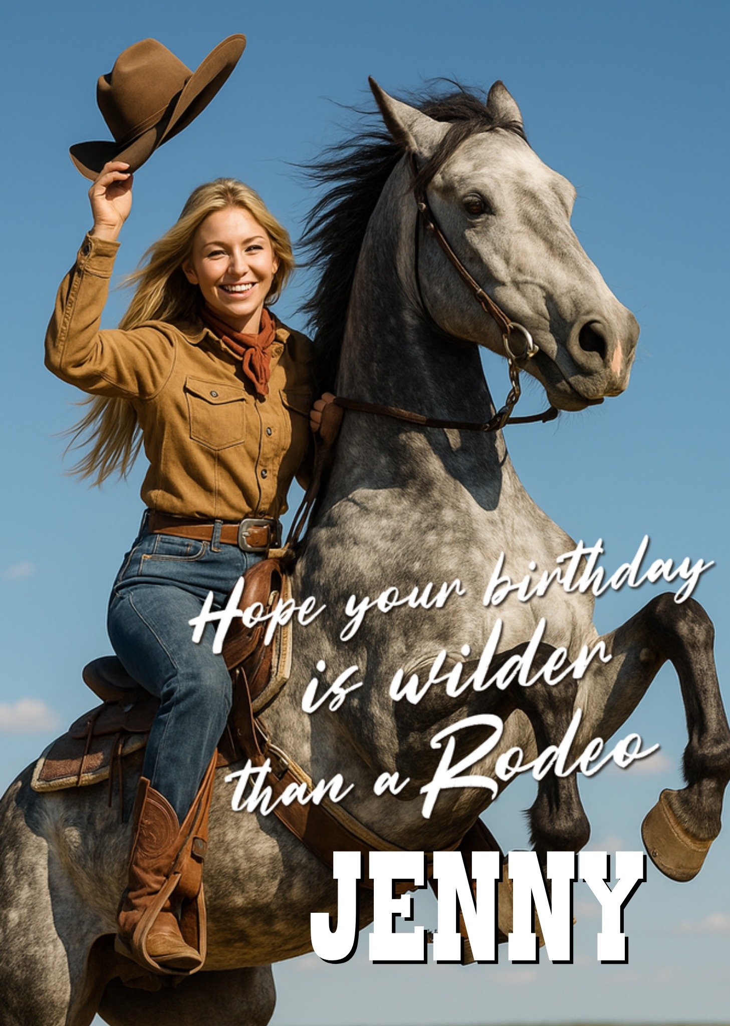 Verjaardagskaart Face Swap Wilder than a rodeo Greetz