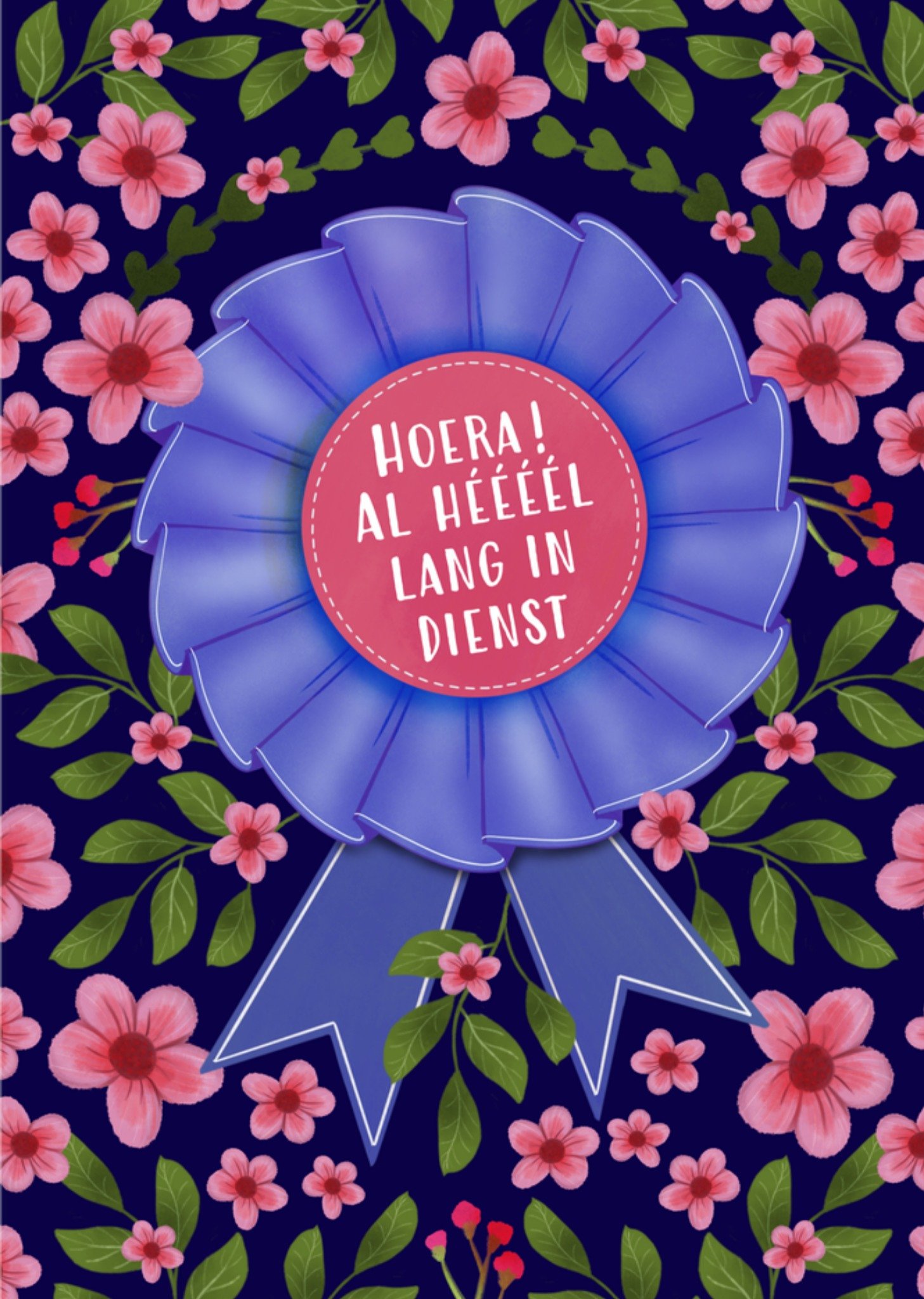 Werk jubileum kaart Rozet en bloemen Kaart Greetz