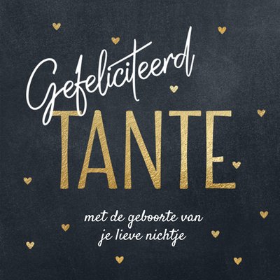 Gouden Hartjes Typografisch Voor Tante Geboorte Kaart