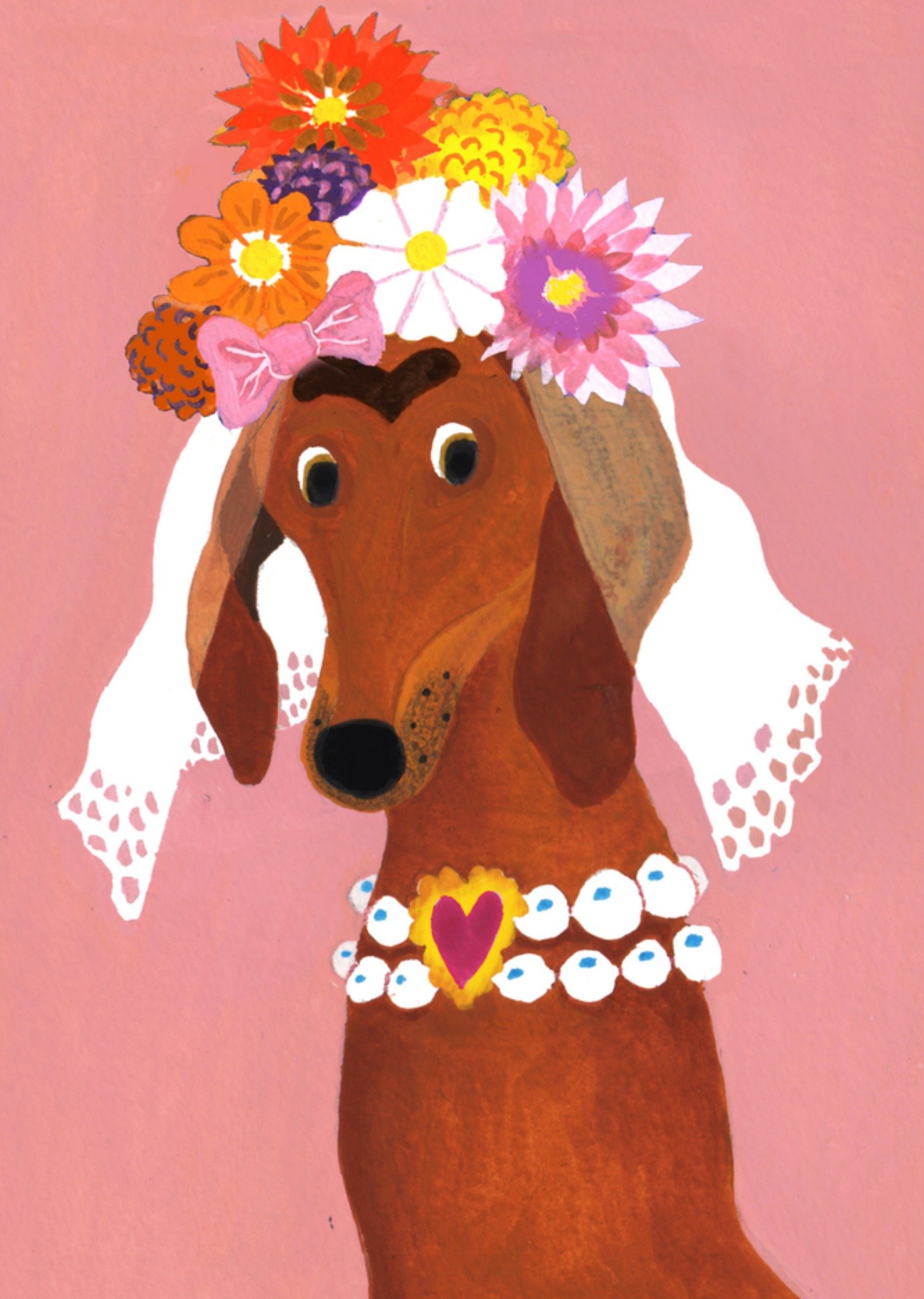 Huwelijkskaart Frida Kahlo teckel Kaart Noëlle Smit