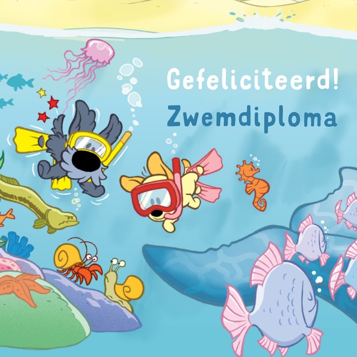 Woezel en Pip | Zwemdiploma kaart | Gefeliciteerd!