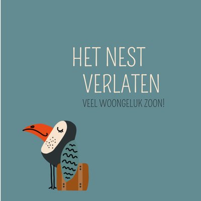 Het Nest Verlaten Geïllustreerde Vogel Zoon Nieuwe Woning Kaart